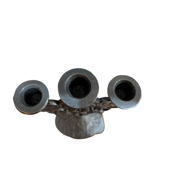 Forevermore Pewter 3-Arm Candle Holder w/ Romantic Heart Design & Celtic Knot - Picture 3 of 5